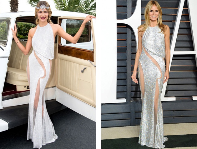 Кто выглядит лучше в платье с прозрачными вставками - Наташа Полли или Хэйди Клум?
