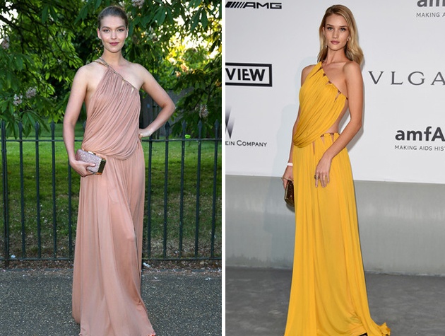 Платье в бежевом и желтом цвете от Emilio Pucci - кто выглядит лучше?