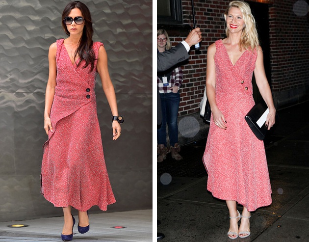 Розовое платье от Виктории Бэкхем, кому идет больше - Виктории Бекхем или Клер Дейнс?